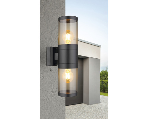 Dvouplamenné venkovní nástěnné svítidlo se skleněným válcem