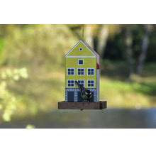 Ptačí budka v designu domu s sýkorou koňadrou