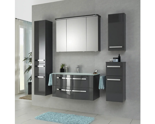 Koupelnový set s umyvadlem, zrcadlovou skříňkou a vysokými skříněmi