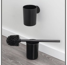 Černá toaletní štětka s držákem a černý nástěnný kelímek