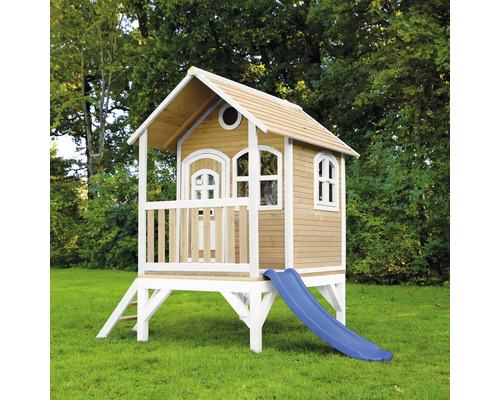 Dřevěný domeček na hraní se skluzavkou na zahradu