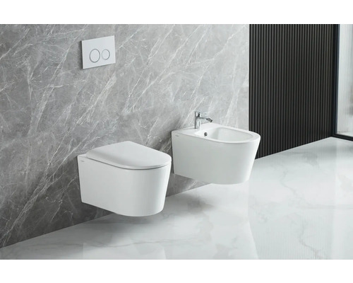 Moderní koupelna se závěsným WC a bidetem