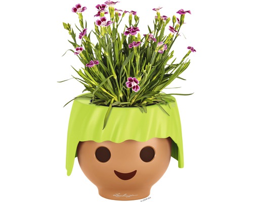 Květináč hravého designu s kvetoucí rostlinou