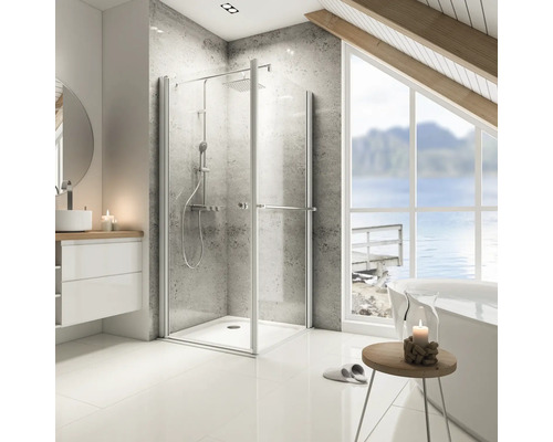 Sprchové dveře se sprchovou zástěnou SCHULTE Garant ExpressPlus 80 x 80 cm barva rámu hliník dekor skla čiré sklo EP802514-5 01 500 01 200