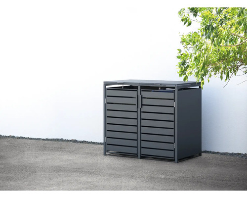 Kontejnerový box pro dvě popelnice s lamelovým vzhledem