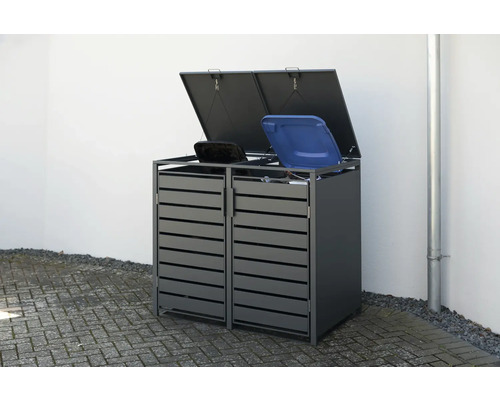 Přístřešek na popelnice WESTMANN Kubus 2 plechový 80 x 132 x 116 cm antracit Box na popelnice pro dvě popelnice s otevřenými víky