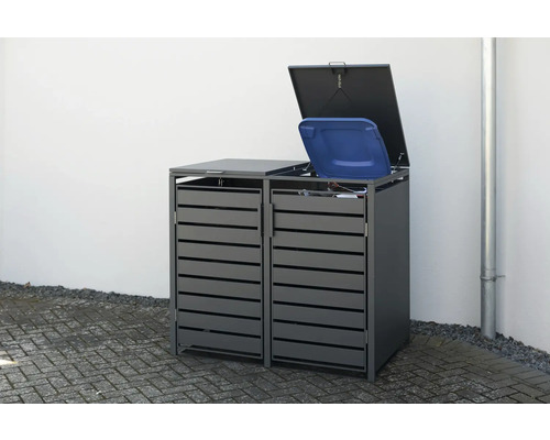 Box na popelnice pro dvě popelnice s otevřeným víkem