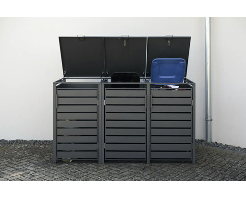 Box na popelnice pro tři popelnice s otevřenými víky