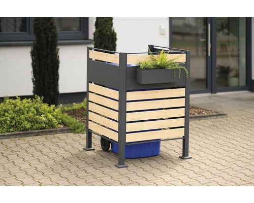 Kontejner na popelnice s truhlíkem a dřevěným obkladem pro zakrytí popelnic ve venkovním prostředí