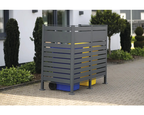 Přístřešek na popelnice WESTMANN Planum 2 plechový 170 x 90 x 150 cm antracit Kontejnerový box se třemi přihrádkami a odpadkovými koši