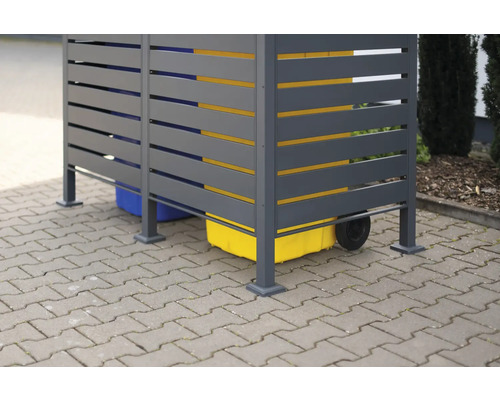 Kontejner na odpad s vodorovnými lamelami a popelnicemi