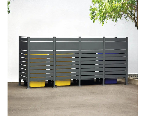 Kryt na popelnice pro tři popelnice s vodorovnými lamelami