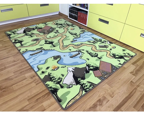 Hrací koberec s motivem krajiny v dětském pokoji