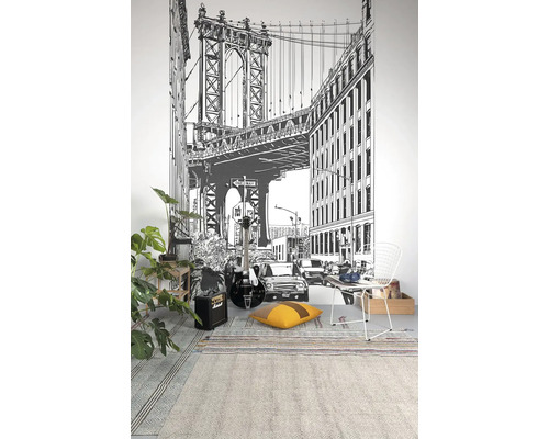 Pokoj s fototapetou New Yorkský most, kytara, zesilovač, koberec a dekorace