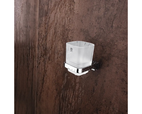 Nástěnný držák na kelímek na zubní kartáčky z kovu a skla