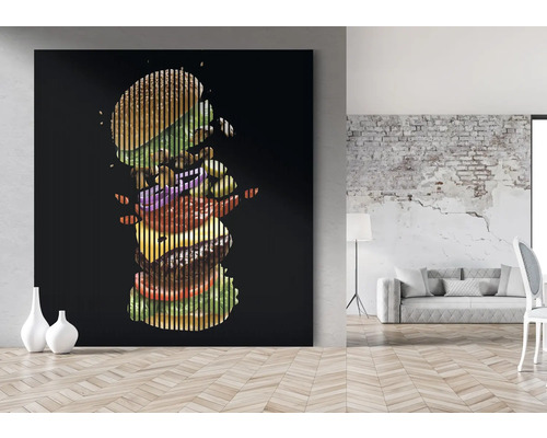 Dekorativní nástěnný obraz s motivem burgeru v moderním interiéru