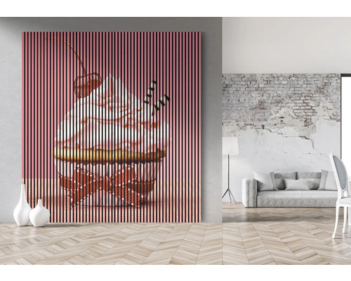 Dekorativní lamelový obraz s motivem cupcaku v obývacím pokoji