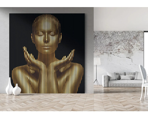 Dekorativní obraz se stylizovanou ženou ve světlém a moderním pokoji.