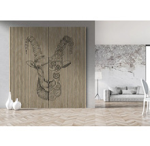 Dekorativní stěnový panel s designem kozy v moderním obývacím pokoji.