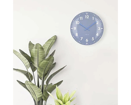 Modré nástěnné hodiny s rostlinami