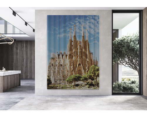 Nástěnný obraz s motivem Sagrada Familia v moderně zařízené místnosti