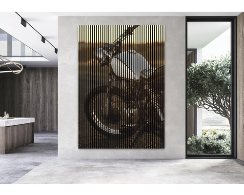 Dekorativní stěnové panely s motivem motocyklu v moderním prostoru