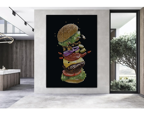 Obývací pokoj s nástěnnou malbou hamburgeru