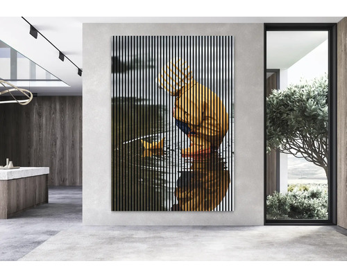 Dekorativní nástěnný panel s dětským motivem v moderním pokoji.