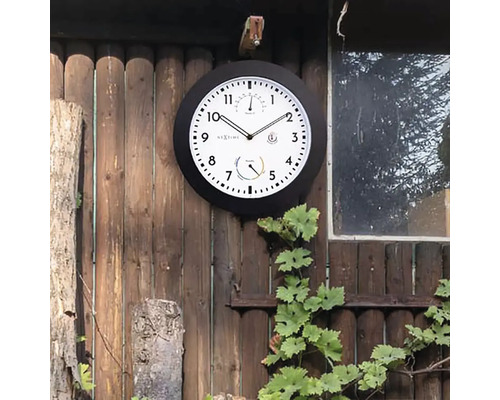 Nástěnné hodiny Nextime s teploměrem a vlhkoměrem pro venkovní použití