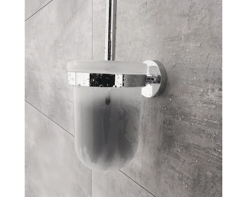 Nástěnná toaletní kartáč s skleněnou nádobou