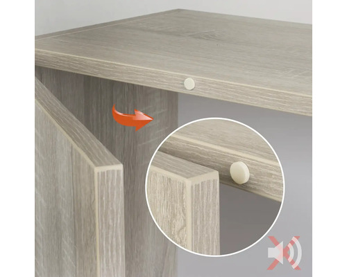 Detailní pohled na kus nábytku s protihlukovými tlumiči na dveřích