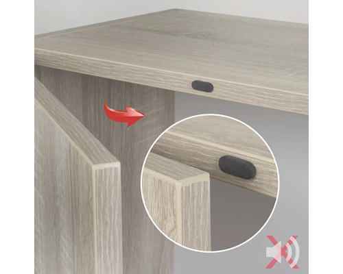 Detail nábytku s tlumiči pro snížení hluku