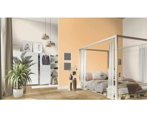 Ložnice s nebesy, šatní skříní a pokojovými rostlinami pro světlou a přátelskou atmosféru.