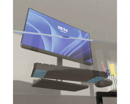 Pracovní prostor s monitorem, klávesnicí a myší