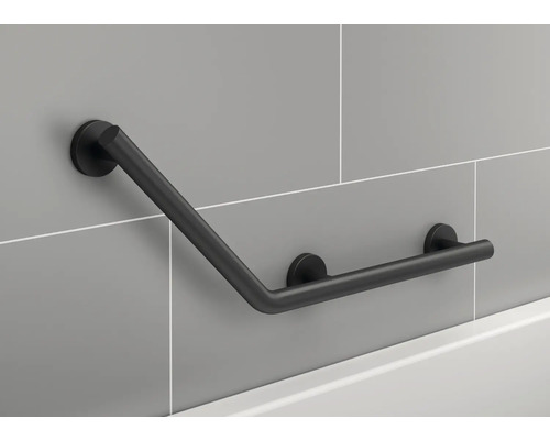 Černé koupelnové madlo namontované na zdi