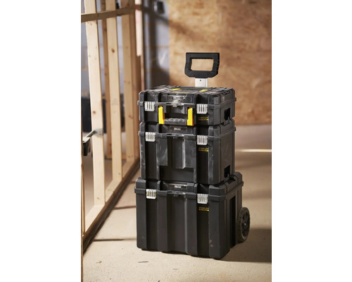 Stohovatelný kufřík na nářadí s rukojetí a kolečky