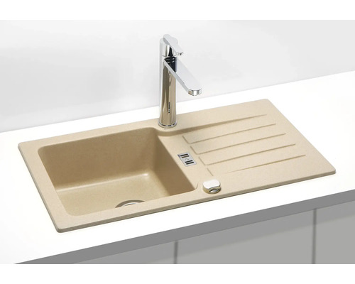 Kompozitový dřez s odkapávací plochou a vodovodní baterií