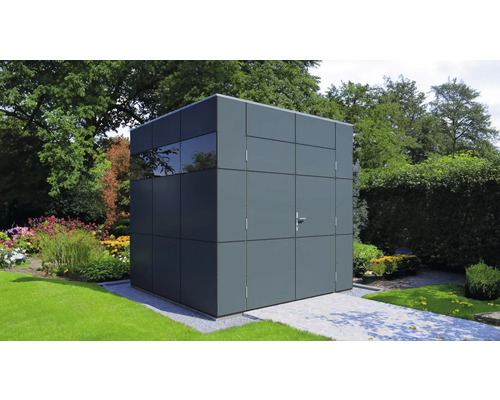 Dřevěný zahradní domek Bertilo Design HPL 1 šedý/antracit 230 x 228 cm