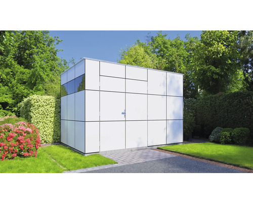 Dřevěný zahradní domek Bertilo Design HPL 2 antracit/bílý 345 x 228 cm