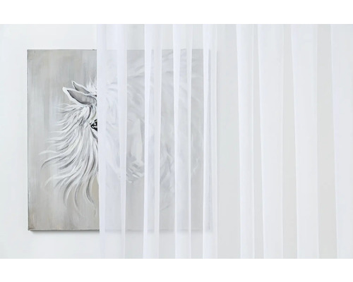 Bílý, průhledný závěs před obrazem