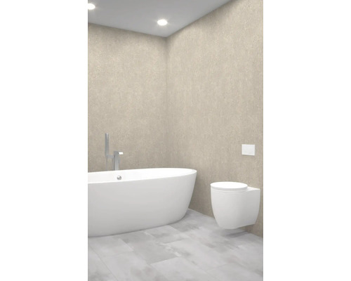 Moderní koupelna s volně stojící vanou a závěsným WC.