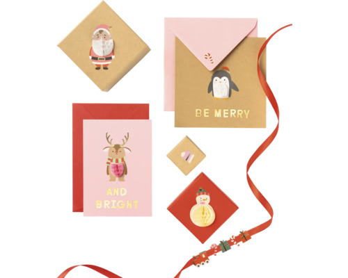 Dekorativní vánoční přání a dárkové balení s vánočními motivy