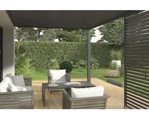 Terasa s posezením, grilem a lamelovou střechou pro venkovní použití