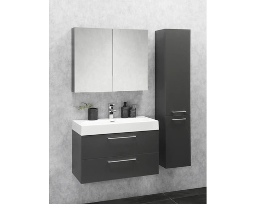 Moderní koupelnový set s umyvadlovou skříňkou, zrcadlovou skříňkou a vysokou skříňkou