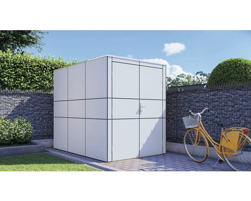 Dřevěný zahradní domek Bertilo HPL Design Bike Port 155 x 229 cm světle šedý