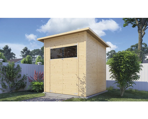 Dřevěný zahradní domek s oknem na zahradě