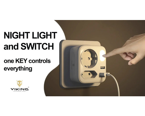 Noční světlo a spínač se zásuvkou a USB portem