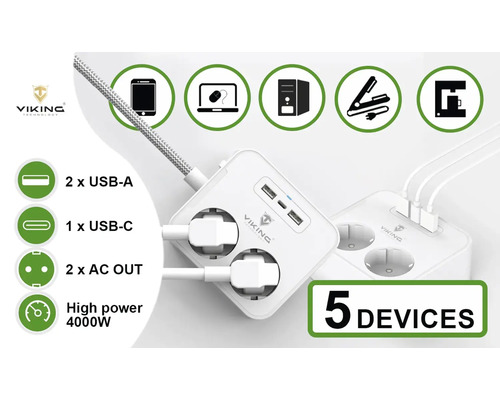 Rozbočovací zásuvka s USB porty a vysokým výkonem