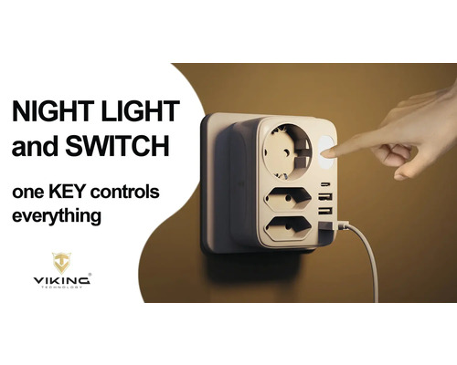 Adaptér zásuvky s funkcí nočního světla a USB porty