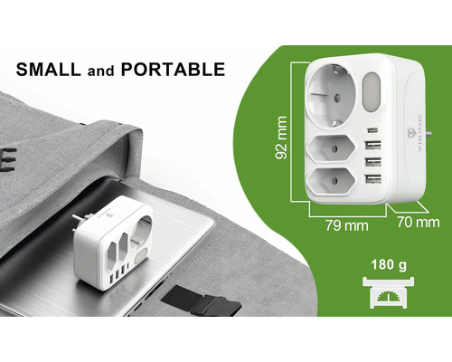Cestovní adaptér s USB porty a zástrčkou do zásuvek